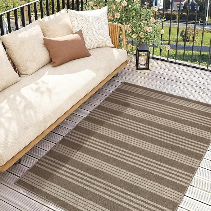Lahome Striped Easy Jute Porch Rug, 3x5 Washable Rugs for Entryway Living Room, Farmhouse Nature Non Slip Non Shedding Indoor Outdoor Carpet for Entry Classroom Patio, Khaki
