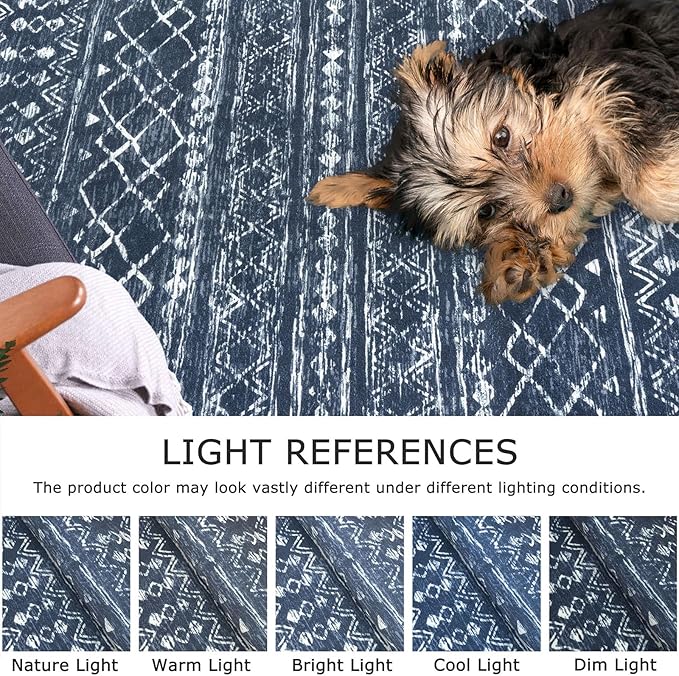 KUTA Moroccan Rugs for Entryway, 2x3 Navy Blue Entrance Small Area Rug, Non-Slip Washable Ultra Soft Vintage Geometric Low-Pile Indoor Door Mat Floor Carpet for Kitchen
