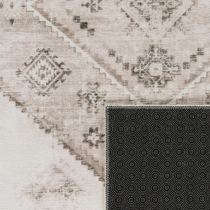 Paco Home Oriental Area Rug with Faded Vintage Look in Beige, Size: 4' x 5'3"