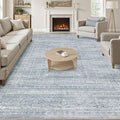 8x10 Area Rugs Living Room: Washable Large Vintage Blue Rug Neutral Non-Slip Soft Stain Resistant Indoor Carpet for Bedroom Nursery Dining Room Under Table Bed Home House Office Playroom