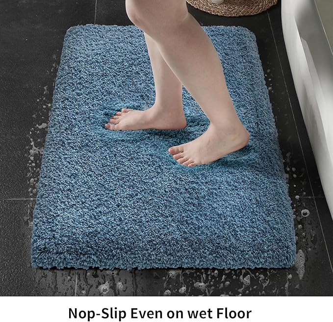 Blue Bathroom Runner Rug 24x59 Non Slip Fluffy Long Bath Mat for Bathroom Floor Washable Plush Luxury Bath Rug for Tub Absorbent Shower Sink Mat Bedside Rug
