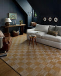 Loloi Chris Loves Julia Calvin Collection CLV-01 Apricot/Ivory 5'-3" x 7'-6" Area Rug Checkered Neutral Soft Living Room Bedroom Carpet