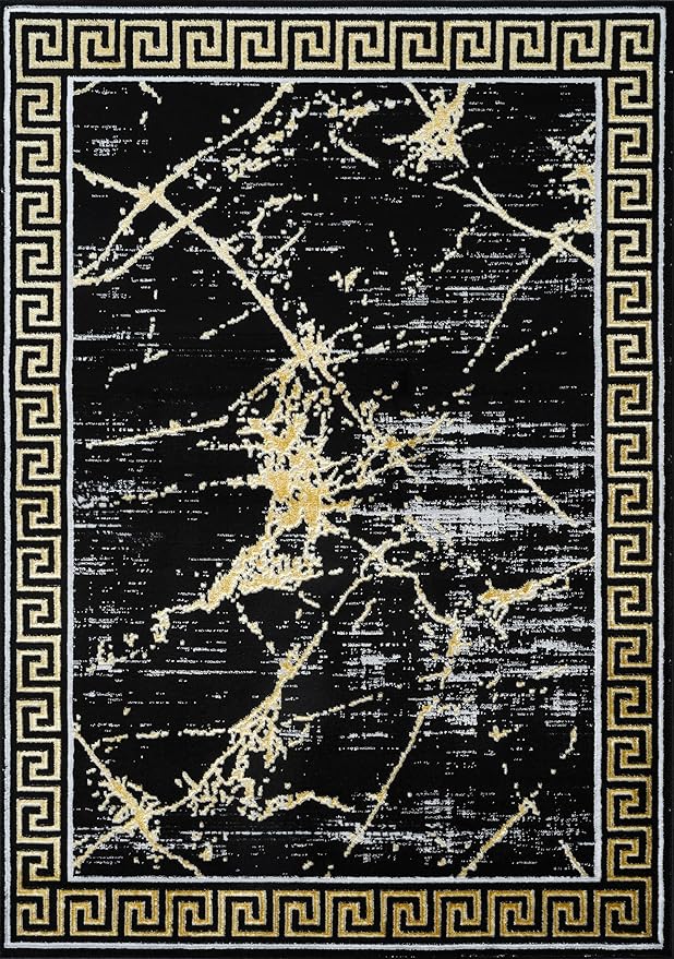 GLORY RUGS Area Rugs Marble 2x7 Black Gold Carpet Modern Abstract Rug Living Room Dining Bedroom Rug