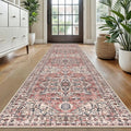 KOZYFLY Long Runners for Hallways 2x10 Ft Washable Kitchen Runner Rug Boho Style Entryway Rug Indoor Printed Faux Wool Stair Runner Carpet for Stairs Bedroom Kitchen Hall, Terracotta/Beige