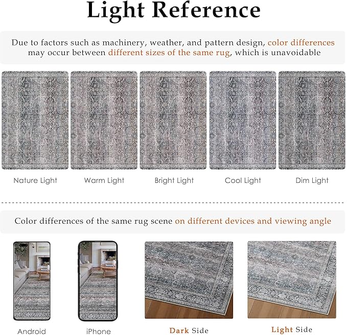 HUGEAR 5x7 Area Rug Purple Machine Washable Rug Vintage Neutral Distressed Mat Soft Non Slip Low Pile Pet Friendly for Living Room Bedroom Dining Room