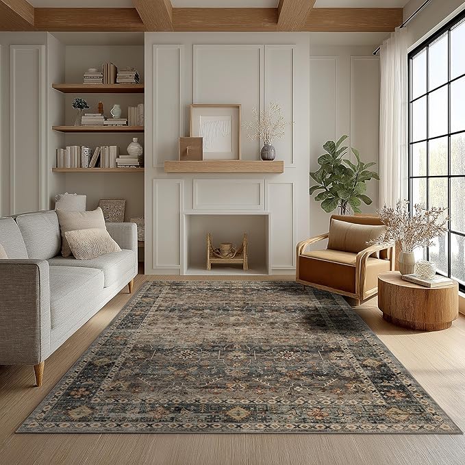 Area Rug Non Slip Machine Washable Ultra Soft Living Room/Bedroom/Kitchen/Outdoor/Classroom Camel, 5'×7'