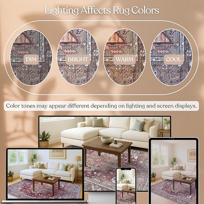 Washable Area Rug. Modern Farmhouse. Vintage. Turkish. Bohemian. Distressed. Oriental. Traditional. Rugs for Living Room. Dining. Bedroom. Office. Entryway. Foyer. (857RB, 2'5" x 13')