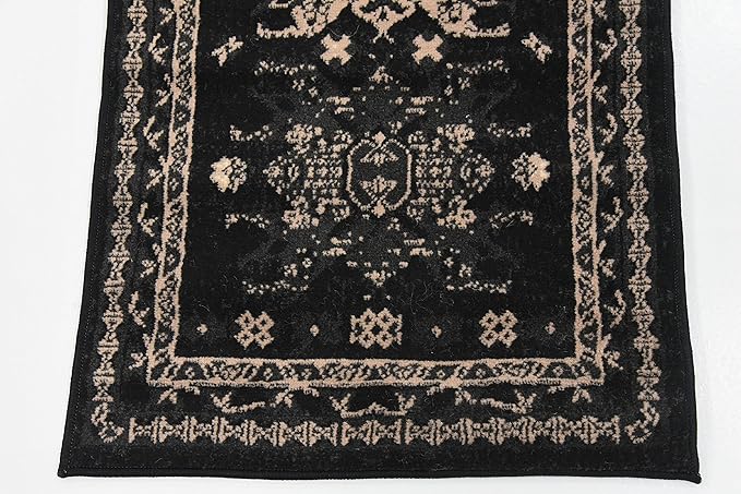 Unique Loom Taftan Collection Border Geometric Tribal Inspired Design Area Rug (2' 2 x 8' 2 Runner, Black/ Gray)