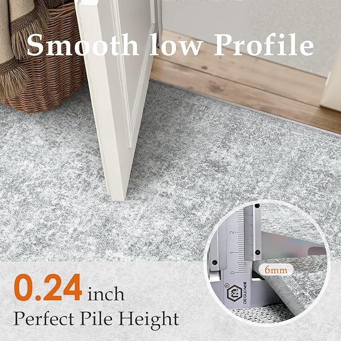 3x5 Area Rug Washable Vintage Entryway Living Room Carpet Indoor Office Non Slip Grey Entrance Distressed Low Pile Retro Accent Throw Rug for Dining Room Bathroom Bedroom Laundry