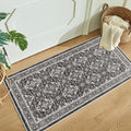 WITSHOCK Washable 2x4 Entryway Area Rug: Soft Non-Slip Backing Washable Rugs Vintage Flower Boho Accent Small Rugs for Bedroom, Kitchen, Bathroom, Nursery Entrance,Black