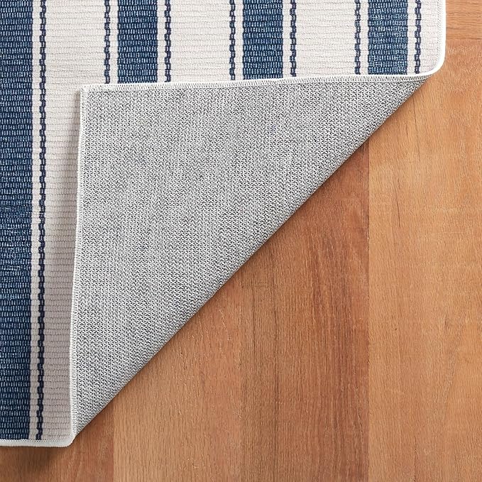 Dash & Albert Awning Stripe Blue Machine Washable Rug, 3 X 5 Feet, Blue Stripe Pattern