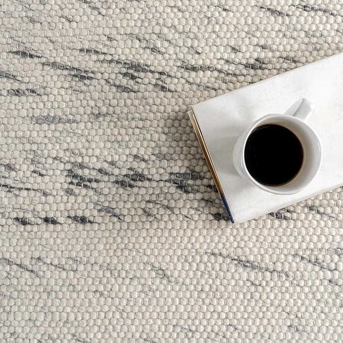 Rugs USA Santa Ynez Ivory/Grey, 7'6" x 9'6", Handmade, Marled, Wool & Cotton, Soft and Cozy, High Traffic, Stain Resistant, Easy Clean, Durable Area Rug for Bedroom, Living Room, Dining, Den, Foyer