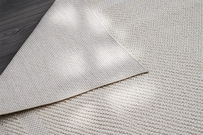 CAMILSON Micro Loop Rug 9x12 Modern Luxury Bordered Large Area Rugs Soft High and Low Pile Stain Resistant Easy-Cleaning Non-Shedding for Living Room Office Indoor Carpet (9 x 12 / White)