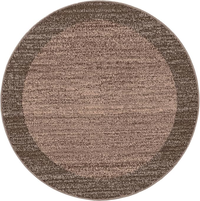 Rugs.com Angelica Collection Rug – 4 Ft Round Light Brown Medium-Pile Rug Perfect for Kitchens, Dining Rooms