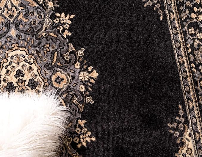 Unique Loom Reza Collection Traditional Persian Style Area Rug, 9 x 12 ft, Black/Beige