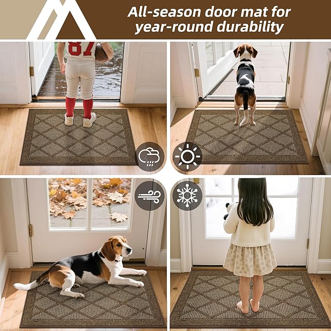 COSY HOMEER Non-Slip Door Mat 24"x36", Entryway Rugs Low Profile Absorbent Dirt Trapper Doormat for Front Entrance, Washable Polypropylene Entry Mat (Brown)
