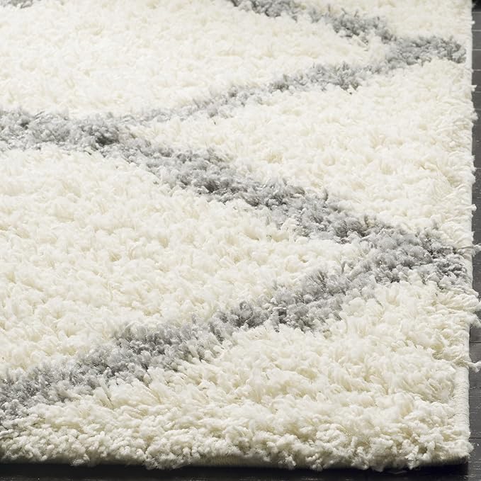 SAFAVIEH Dallas Shag Collection Runner Rug - 2'3" x 14', Ivory & Grey, Trellis Design, Non-Shedding & Easy Care, 1.5-inch Thick Ideal for High Traffic Areas in Living Room, Bedroom (SGD257F)