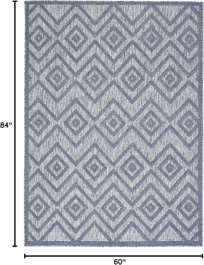 Nourison Home Versatile Denim Blue 5' x 7' Area Rug - Easy Clean, Non Shedding, Bed Room, Living Room, Dining Room, Kitchen (5' x 7')