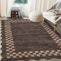 GarveeHome 8x10 Area Rug for Living Room Scalloped Washable Large Bedroom Rug Non Slip Stain Resistant Modern Border Dining Room Throw Carpet Scalloped Boho Rug for Home Decor Office Nursery, Brown