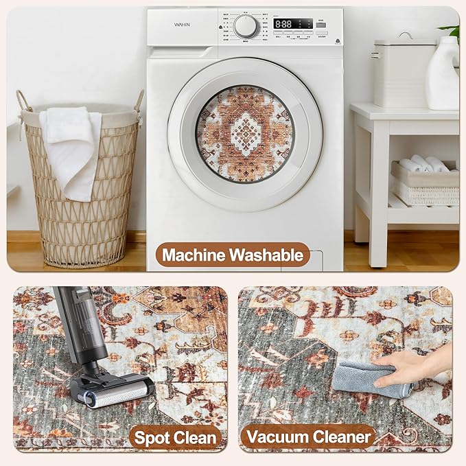 Tangsoo Oriental Hallway Runner Rugs 2.6x12 Washable Runner Rug for Hallways, Non Slip Vintage Soft Low Pile 12ft Long Rug Runner, Indoor Carpet Runners for Living Room Kitchen Bedroom Entryway