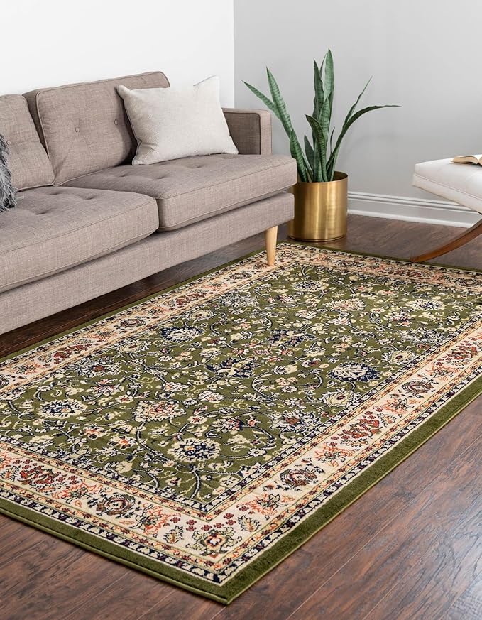 Rugs.com Yasmin Collection Rug – 7' x 10' Green Medium Rug Perfect for Bedrooms, Dining Rooms, Living Rooms