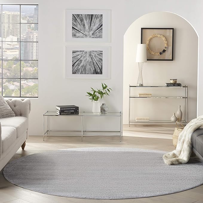 Nourison Home Nourison Essentials Silver Grey 8' x Round Area Rug - Easy Clean, Non Shedding, Bed Room, Living Room, Dining Room, Kitchen (8' x Round)