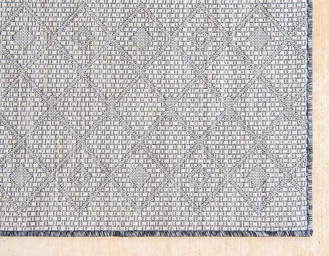 Unique Loom Outdoor Trellis Collection Area Rug - Tribal Trellis (10' x 14' 1" Rectangle, Charcoal Gray/ Natural)