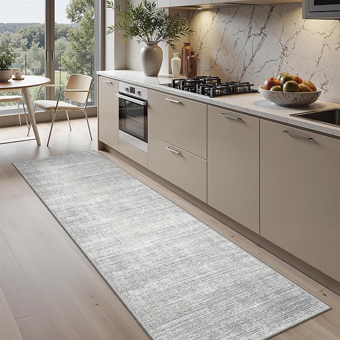Valenrug Washable Rugs 2x8 - Stain Resistant 2x8 Area Rugs for Living Room, Non Slip Backing Large Area Rugs for Bedroom, Folable Machine Washable Area Rug (2'x8', Grey)