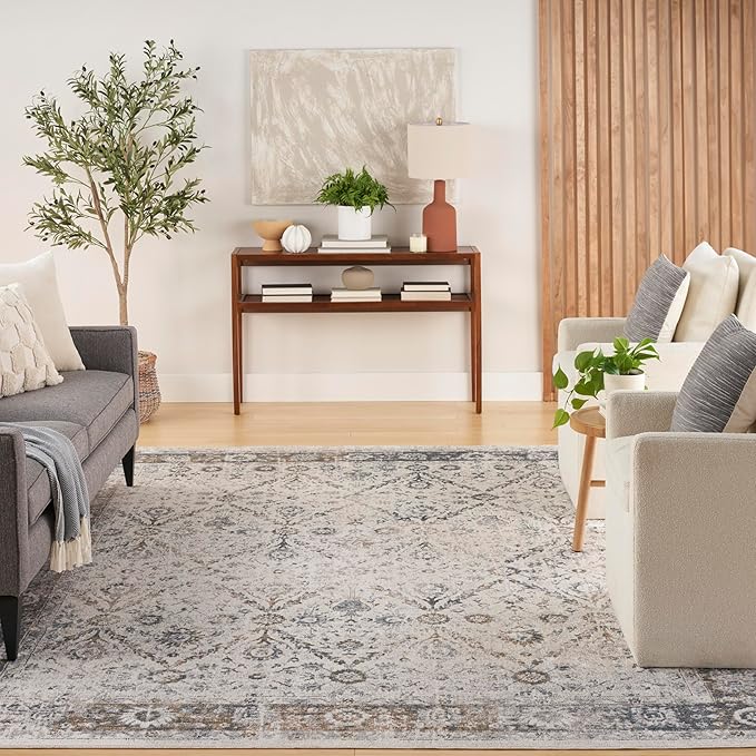 Nourison Home Astra Machine Washable Ivory Blue 6'7" x 9' Area Rug - Easy Clean, Non Shedding, Bed Room, Living Room, Dining Room, Kitchen (7' x 9')