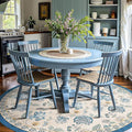 jinchan Elora 8ft Floral Round Rug for Dining Room Washable Living Room Rug Vintage Romance Design Non Slip Indoor Floor Cover Lightweight Low-Profile Throw Carpet for Bedroom Porch Patio, Blue/Beige