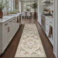 Brown Hallway Runner Rug 2x8 Vintage Washable Distressed Area Carpet Kitchen Indoor Non Slip Long Traditional Medallion Retro Accent Throw Rug for Bedroom Laundry Office Dining Living Room