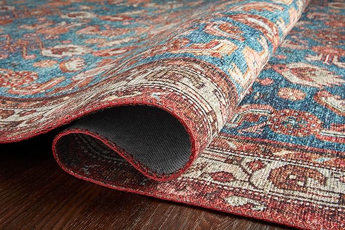 Loloi Layla Collection LAY-10 Marine/Clay 5'-0" x 7'-6" .13" Thick Area Rug, Soft, Durable, Vintage Inspired, Distressed, Low Pile, Non-Shedding, Easy Clean, Printed, Living Room Rug
