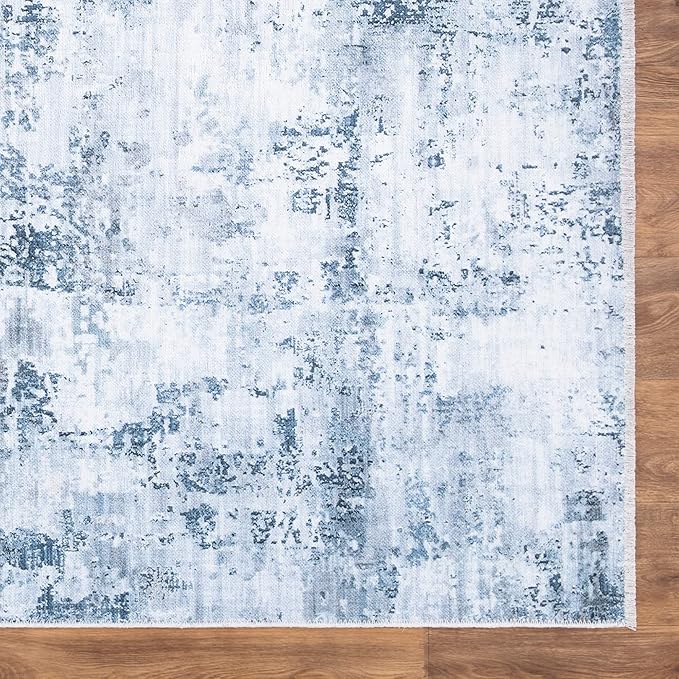 Bloom Rugs Caria Washable Non-Slip 8x10 Rug - Blue/Gray Modern Abstract Area Rug for Living Room, Bedroom, Dining Room, and Kitchen - Exact Size: 7'8" x 10'