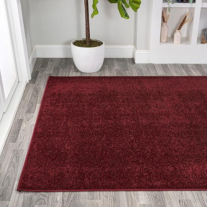 Eyely UES100Q-4 Supersoft Haze Solid Low-Pile Indoor Area Rug Casual;Contemporary;Solid;Traditional, Bedroom, Kitchen, Living Room, Easy-Cleaning, Non-Shedding, 4 X 6, Dark Red