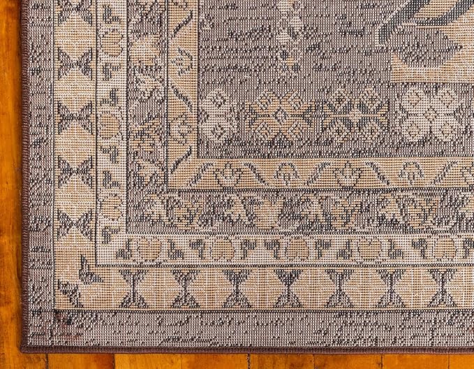 Unique Loom Taftan Collection Border Geometric Tribal Inspired Design Area Rug (3' 0 x 16' 5 Runner, Brown/ Tan)