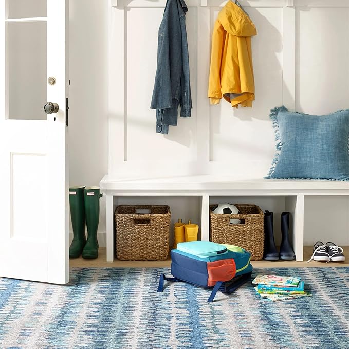 Dash and Albert Paint Chip Machine Washable Area Rug - 4' x 6' Blue - Geometric Accent Rug - Anti-Slip Backing, Lightweight, Machine Washable, High Traffic Areas Kitchen, Mudroom, Laundry Room