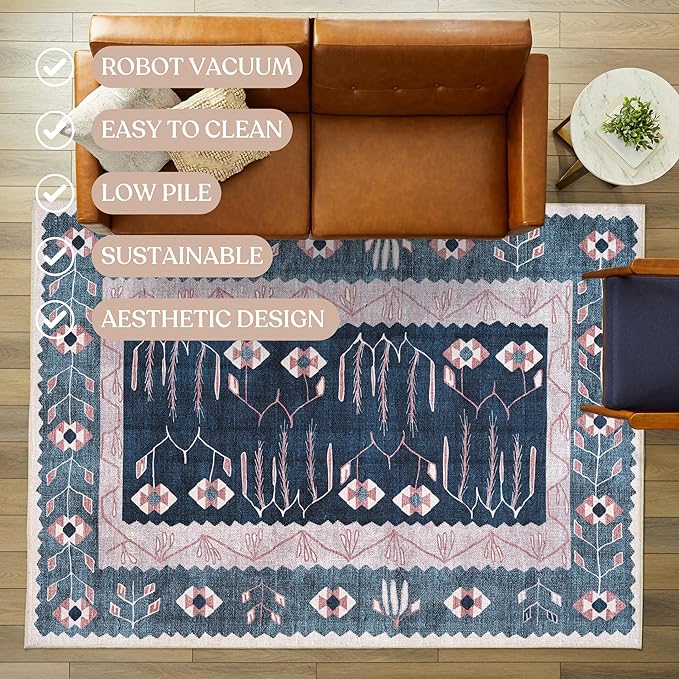 Washable Area Rug, Modern Farmhouse, Vintage, Turkish, Bohemian, Distressed, Oriental, Traditional, Rugs for Living Room, Dining, Bedroom, Office, Entryway, Foyer, (862CN, 2' x 3')