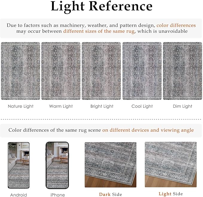 HUGEAR 6x9 Washable Area Rug Purple Vintage Neutral Distressed Carpet Living Room Bedroom Rug Soft Non Slip Low Pile Pet Friendly