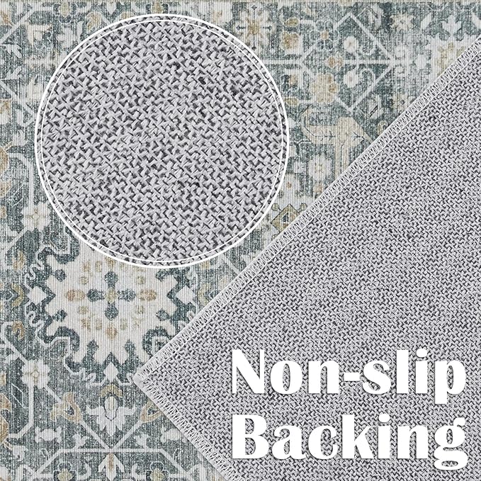jinchan Area Rug 2x3 Washable Entryway Rug Distressed Gray Multi Vintage Floral Kitchen Print Floor Cover Indoor Doormat Retro Bathroom Living Room Bedroom Office Farmhouse Grey