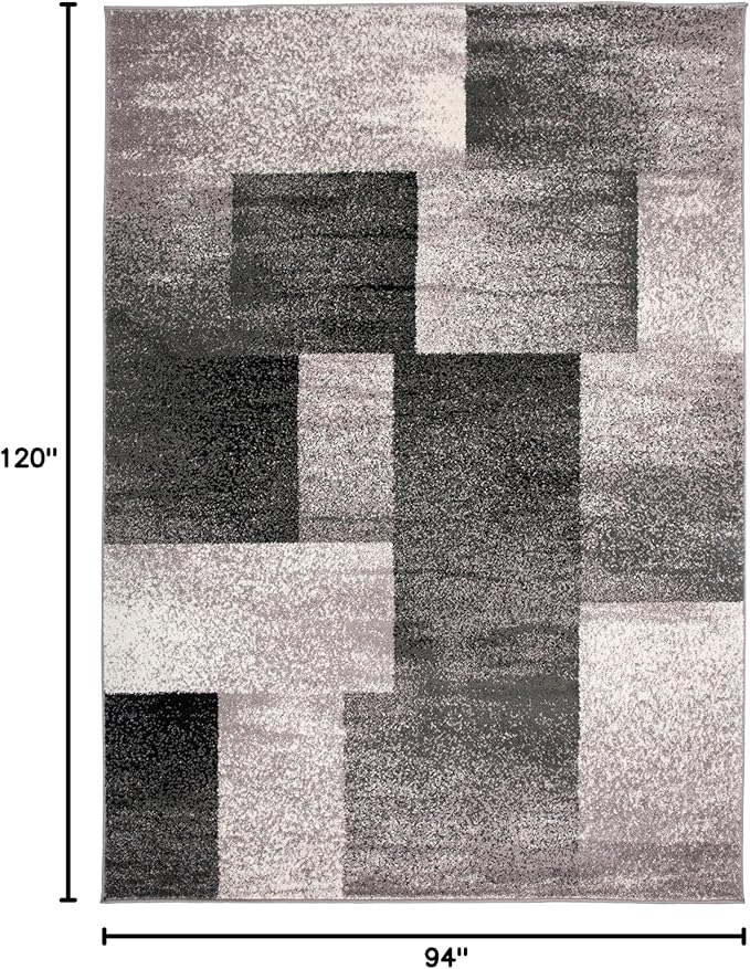 Rugshop Gray Large Modern Distressed Boxes Area Rug, Soft Stain-Resistant Pile for Living Room, Office and Dining Room, 8' x 10'