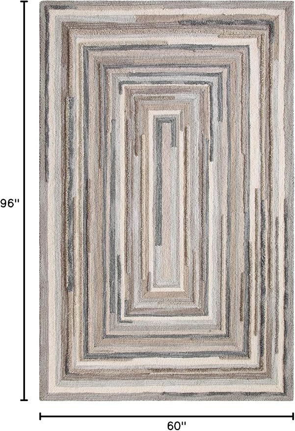Company C Concentric Squares Wool Area Rug 5' X 8' Gray Striped