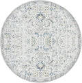 jinchan Kalen Round Rug 4ft Area Rug Entryway Washable Vintage Indoor Retro Floor Cover Distressed Floral 4' Round Circle Boho Non Slip Thin Carpet for Kitchen Bedroom Living Room Dining Room Blue