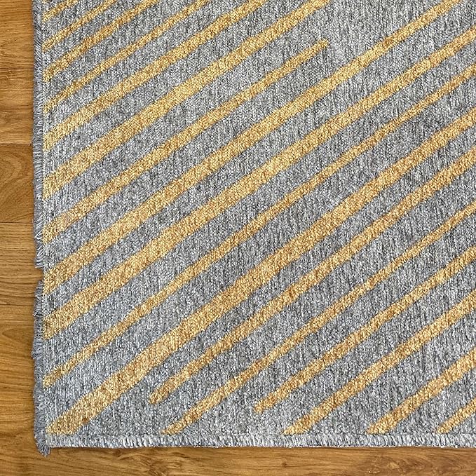 Alfa Rich 7x10 Geometric Gray Gold Washable Area Rugs for Living Room Bedroom Kitchen Cotton Rug