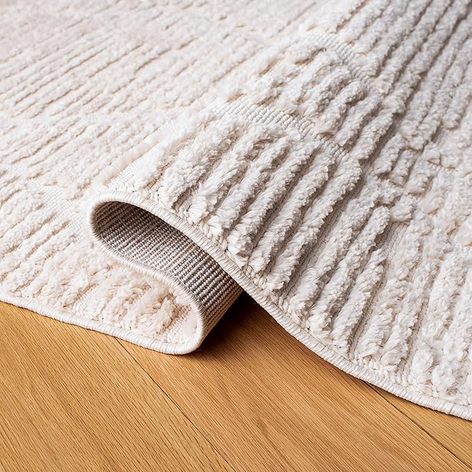 SAFAVIEH Marrakesh Collection Area Rug - 8' Square, Beige, Moroccan Boho Tribal Tassel Design, Non-Shedding & Easy Care, Ideal for High Traffic Areas in Living Room, Bedroom (MRK517C)