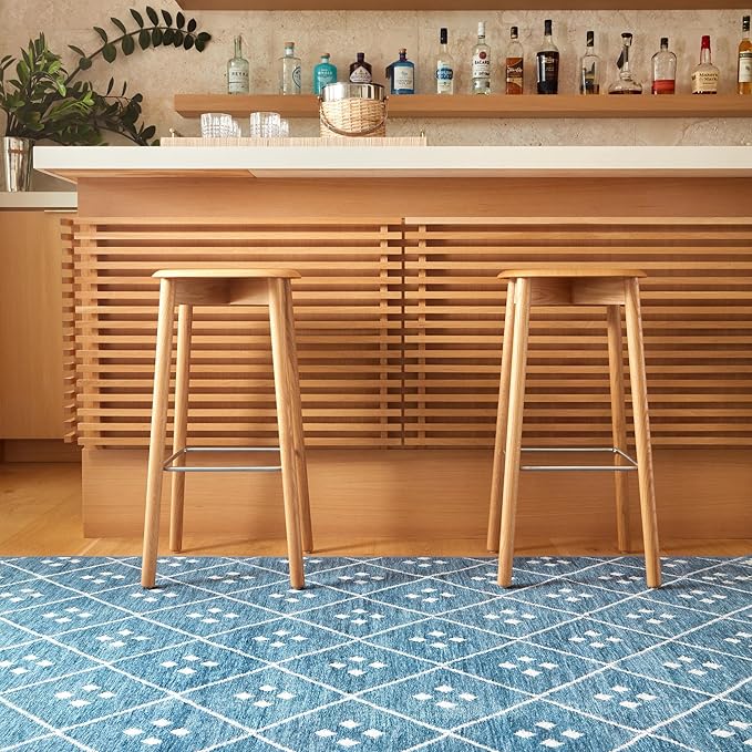 Dash & Albert Kota Indigo Machine Washable Rug, 7.5 X 9.5 Feet, Blue Geometric Pattern