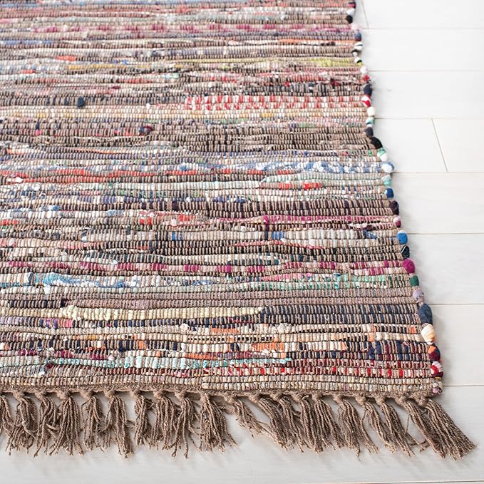SAFAVIEH Rag Rug Collection X-Large Area Rug - 11' x 15', Rust & Multi, Handmade Boho Stripe Cotton, Ideal for High Traffic Areas in Living Room, Bedroom (RAR121E)