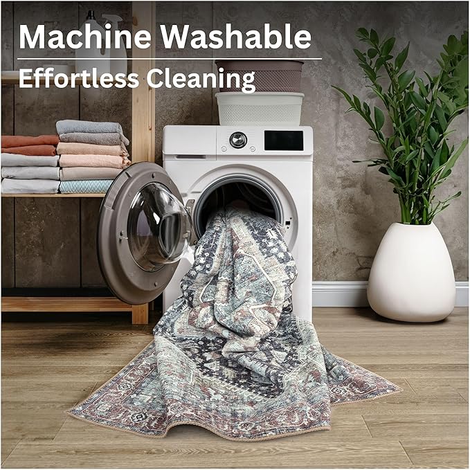 Bloom Rugs Washable Non-Slip 5' x 7' Rug - Charcoal/Brown Traditional Medallion Area Rug for Living Room, Bedroom, Dining Room, and Kitchen - Exact Size: 5' x 7'