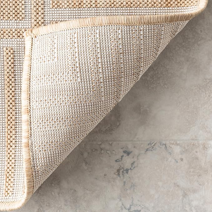 Nuloom Asha Tan/Ivory, 4' x 6', Casual, Striped Border, Soft and Cozy, High Traffic, Stain Resistant, Easy Clean, Durable Area Rug for Indoor/Outdoor Patio, Deck, Porch, Garden, Courtyard