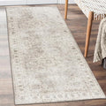 ReaLife Rugs Machine Washable Area Rug Runner - Living Room Bedroom Bathroom Kitchen Entryway Office - Padded Low Pile Stain Resistant Premium - Boho Farmhouse Vintage - Joy - Beige Ivory 2'6" x 10'