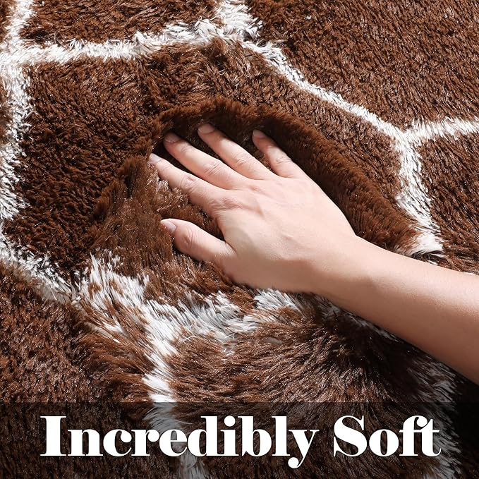 ONASAR 6x9 Area Rugs for Living Room Bedroom, Washable Large Fluffy Brown and White Throw Rug, Geometric Soft Plush Shaggy Fuzzy Floor Carpet for Nursery Kids Girls Boys Teen Dorm Home Office Decor